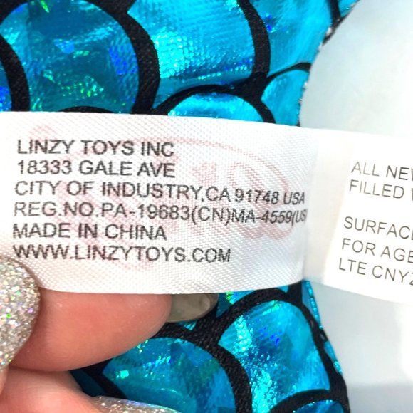 Linzy Toys Mermaid Doll 14” Blue Hair Tail Pink Bikini Shells Gold Starfish - Picture 12 of 13